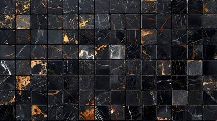 Black marble mosaic with golden veins mosaic marble background. Generative AI.