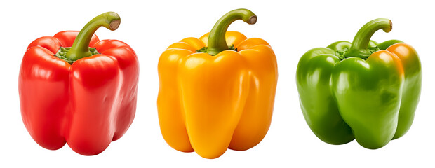 Bell pepper set PNG, Keto, Transparent background. Yellow Green Red peppers