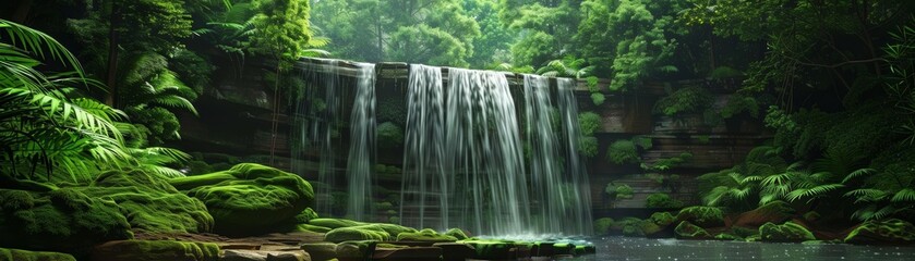 A beautiful waterfall in the middle of a lush green forest - Powered by Adobe