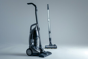 A powerful upright vacuum cleaner with a self-adjusting cleaner head and a tangle-free brush roll for hassle-free cleaning isolated on a solid white background.