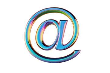 3d chrome holographic PNG at symbol. Molten metal element on transparent background, iridescent retro futuristic illustration.