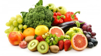 photo of various fresh vegetables and fruits in white background