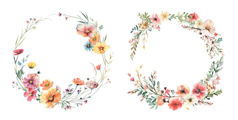 Circular floral wreaths with vibrant colors