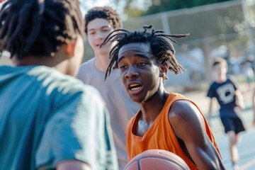 Teenagers Playing Basketball Sports