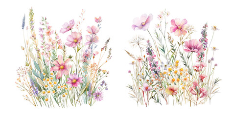Cluster of wildflowers with pastel tones