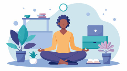 Mindful use of colors and textures throughout the workplace incorporating calming colors and soft nondistracting textures to promote a sense of. Vector illustration