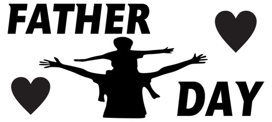 Happy father day with Silhouette son is riding his father's neck at Mountain peaks in evening time vector design