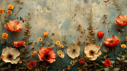 Vintage Floral Collage, vintage motif for floral print digital background.generative ai.