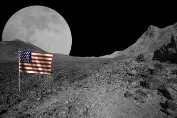 Cosmic surface of planet or asteroid landscape flag of USA. Elements of this image furnished by NASA