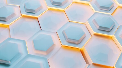 Soft blue hexagons with ambient yellow lighting