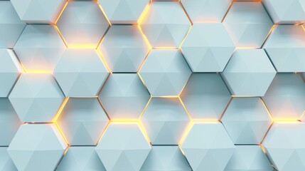 Fototapeta premium Blue-toned hexagons with glowing warm seams