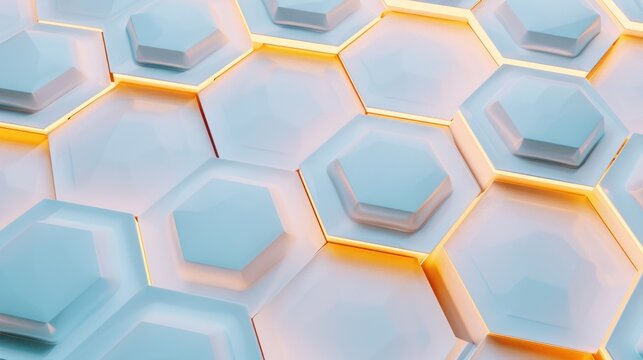 Soft blue hexagons with ambient yellow lighting