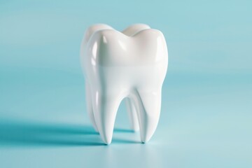 healthy white 3d tooth on a blue background with copy space, dental clinic concept
