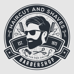 Barbershop poster, banner template with Bearded men. Vector illustration