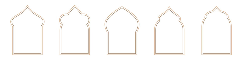 Set of Islamic, arab window, door, arches linear vector illustration