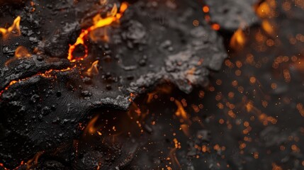 Close-up of glowing embers and falling ash