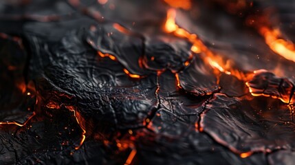Vivid fiery lava flows through dark crevices