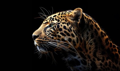 Obraz premium leopard's head against a black backdrop, Generative AI 