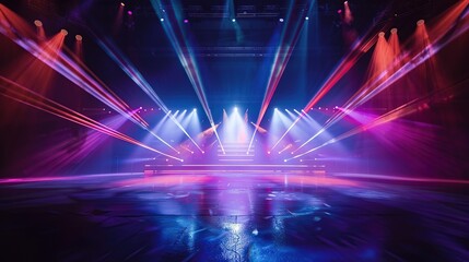 empty stage with colorful lights illuminates the atmosphere of the concert