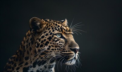 Obraz premium leopard's head against a black backdrop, Generative AI 