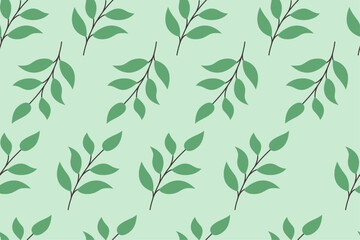 Botanical leaves seamless pattern. Natural hand drawn pattern design with leaves, branches. Summer background for fabric, print, cover, banner, wallpaper, textile, 