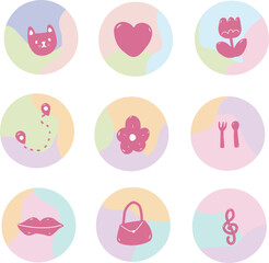 Cute Instagram Story Highlight Icons. Hand Drawn icon for instagram set. Hand drawn Icons set. Cute Icons for Instagram. Social media icons. Free vector icon. Pastel story highlight. Icon set.