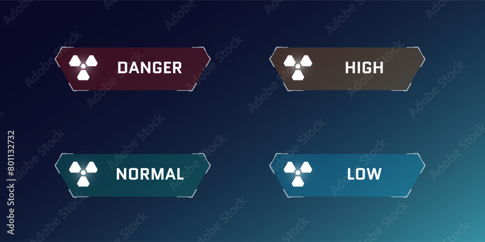 Leinwandbilder HUD digital futuristic user interface radiation frame set. Sci Fi high tech radioactive level element. GUI and FUI cyber monitoring nuclear indicator dashboard panel. Head up display UI design element