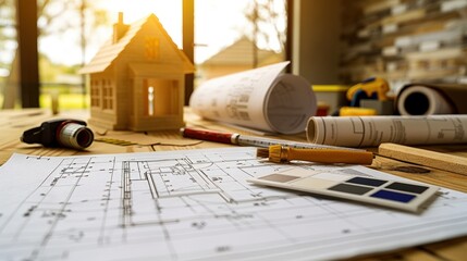 Home construction planning with sunlight flare