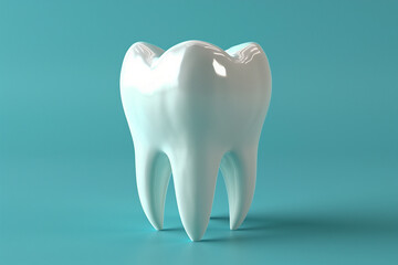 Huge tooth on blue background 3d illustration