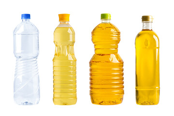 Water and Vegetable oil in different bottle for cooking isolated on white background.