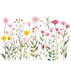 Delicate flower garden watercolor seamless pattern on white background
