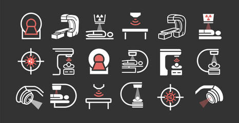 Body CT, CAT Scan. Line icons set. Radiotherapy signs. Vector symbols for web graphic.