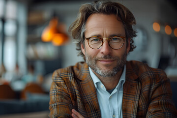 Obraz premium Happy Mature Businessman in Restaurant