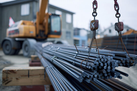 With precision and efficiency, cranes lower bundles of rebar onto the construction site, laying the groundwork for robust building foundations