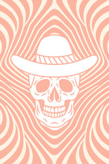 Vintage-inspired mexican skull poster with hippie-style motifs set against a desert-themed backdrop