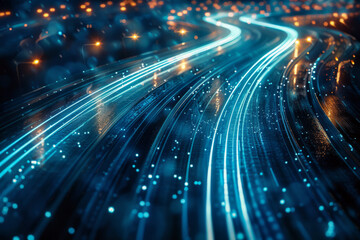 Fototapeta premium Abstract logistic background. Abstract light trails on the road at night. Road background. Concept of logistics and transportation.