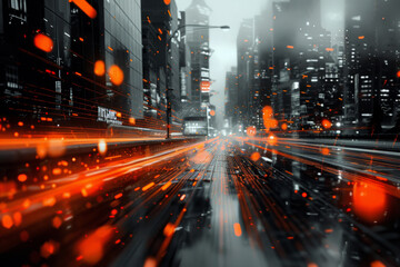 Fototapeta premium Abstract motion blur on an expressway on a cityscape background. Abstract road background illustrating logistics and transportation.