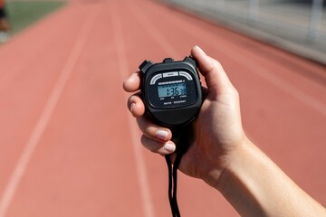 Fototapeta premium Hand holding stopwatch