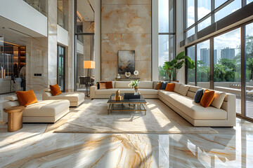 Elegant Marble Floors in a Spacious Luxury Living Room