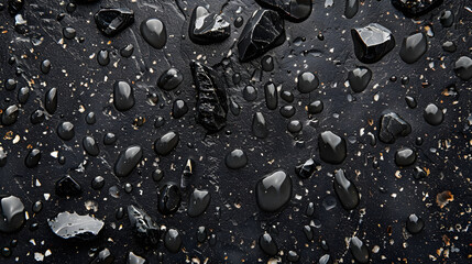rain drops on black background terrazzo marble. Generative AI.