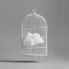 Clouds in a bird cage on a gray background.