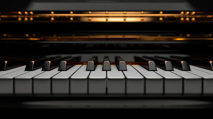   A close-up of a piano keyboard with light illuminating it from above and below, casting shadows beneath the keys