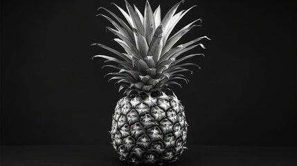   A monochrome image of a pineapple, partially exposed in a dimly lit room, with the upper half visible