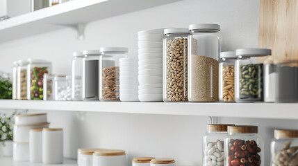 Streamlined Pantry: Neatly Organized Essentials in Minimalist Containers