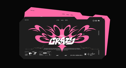 Futuristic y2k technology frame for design business cards. HUD frames in sci-fi style, GUI, FUI.Modern cyber user interface elements. Pixel characters, system notifications  © Limpreom