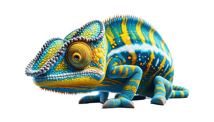 Fototapeta premium Yellow blue lizard Panther chameleon isolated on white background 