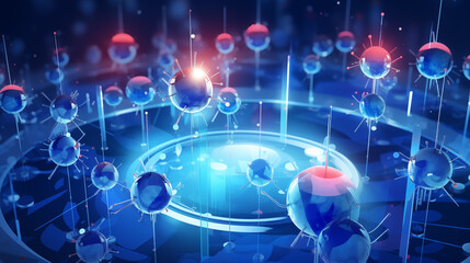 flat illustration of healthcare research, plasma cells research in futuristic laboratory, science innovation graphic.