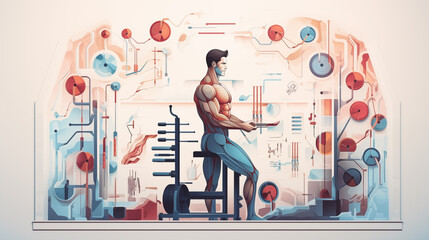 flat illustration of healthcare muscle research, science innovation graphic.