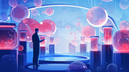 flat illustration of healthcare plasma cells research, science innovation graphic.