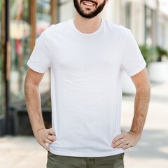 Bearded man in white tee, basic wear apparel fashion